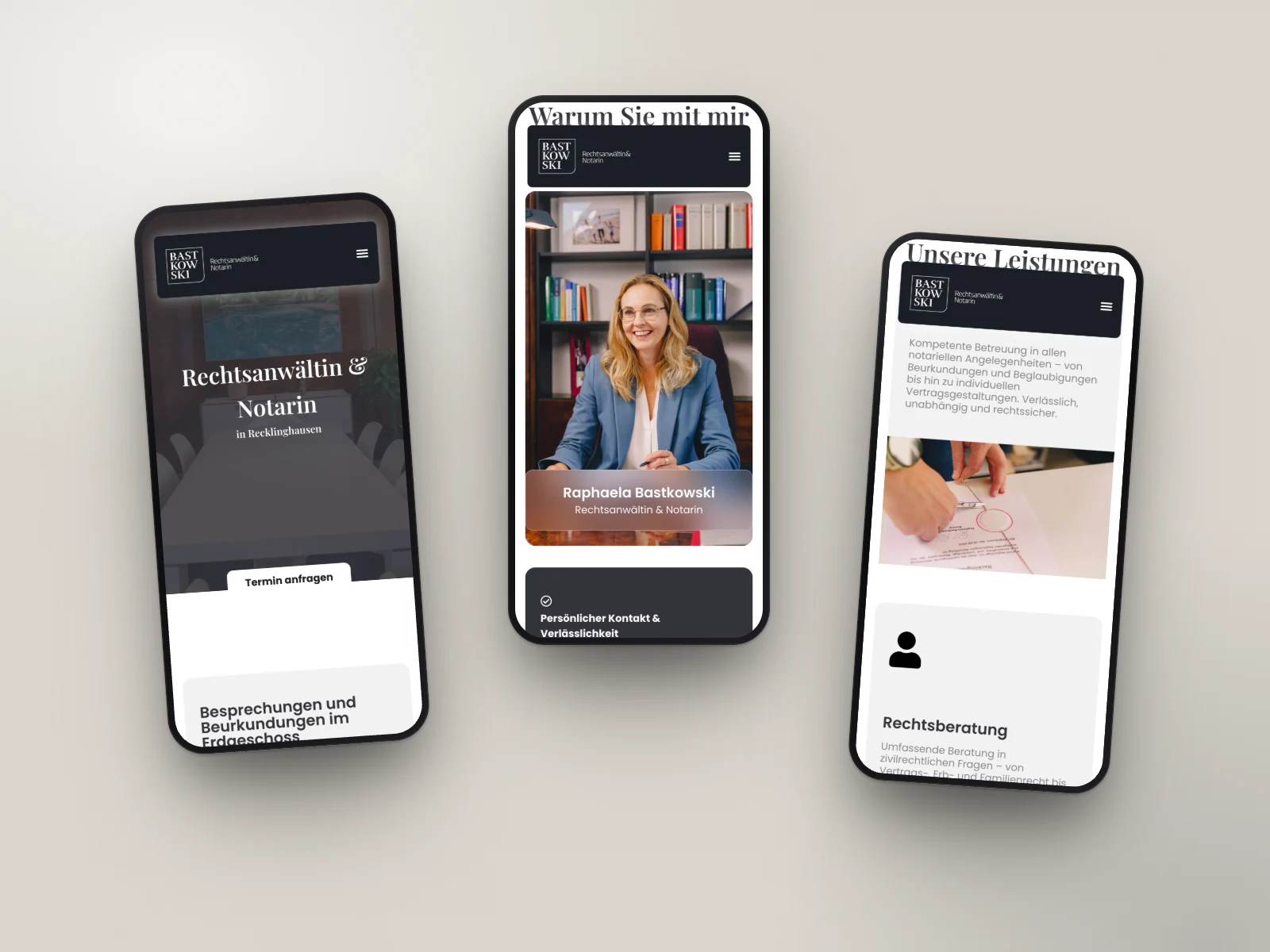 Website von Bastkowski auf drei Smartphones