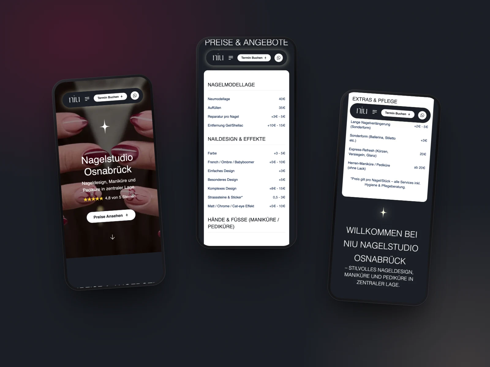 Website von Niu Studio auf drei Smartphones