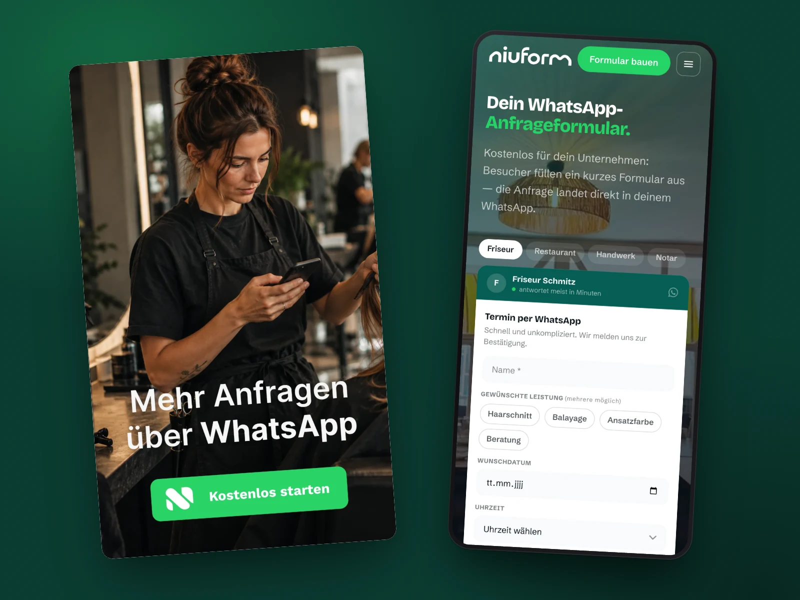 NIUFORM: WhatsApp-Anfrageformular
