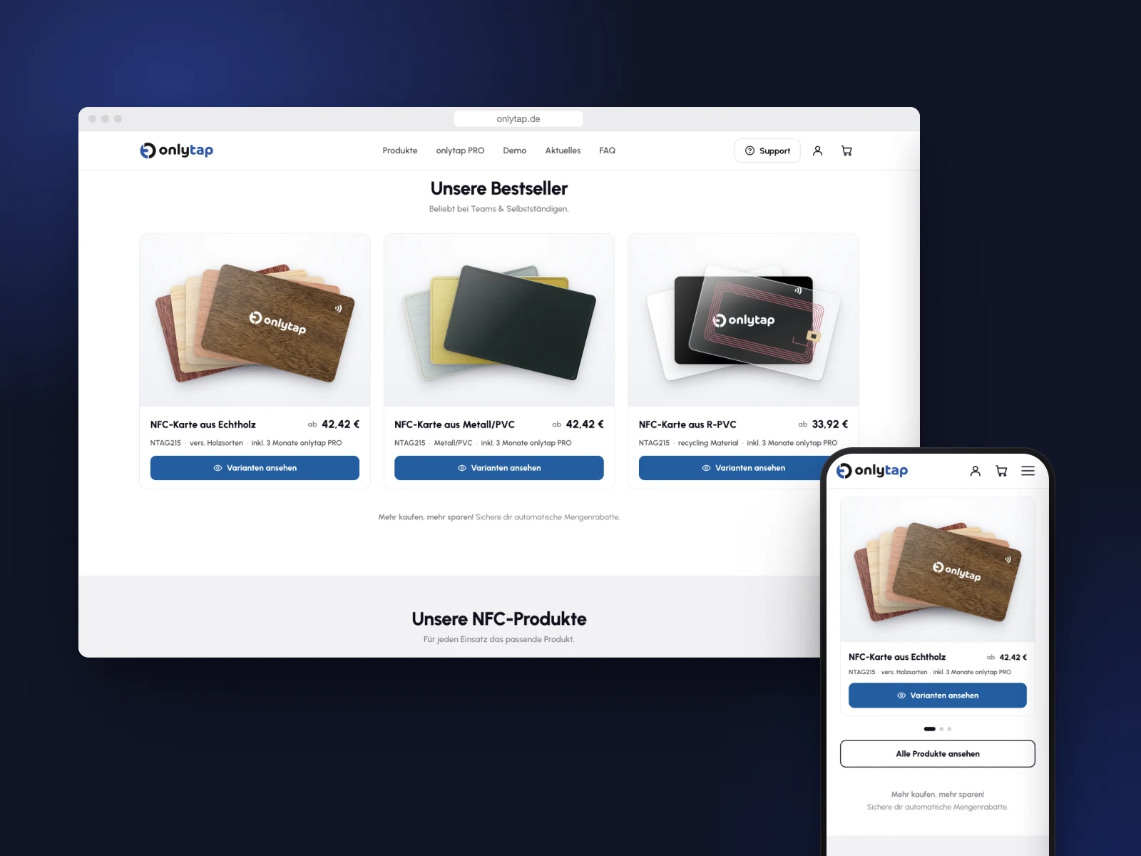 onlytap-Shop auf Desktop und Smartphone