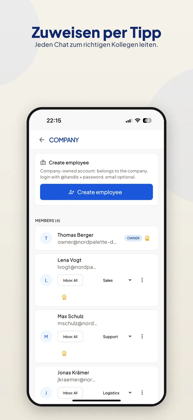 ReChat-App: Chats per Tipp an Kollegen zuweisen
