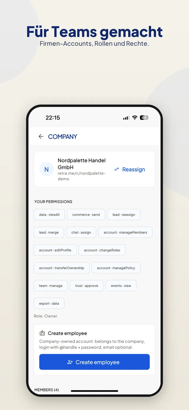 ReChat-App: Firmen-Accounts mit Rollen und Rechten