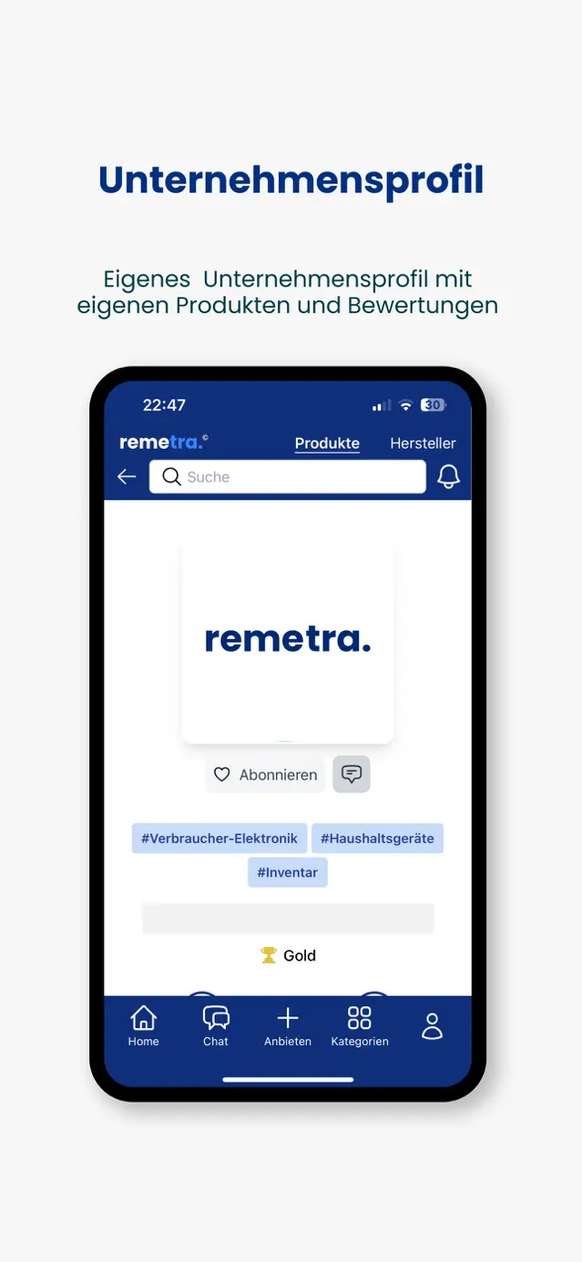 remetra-App: Unternehmensprofil mit Bewertungen