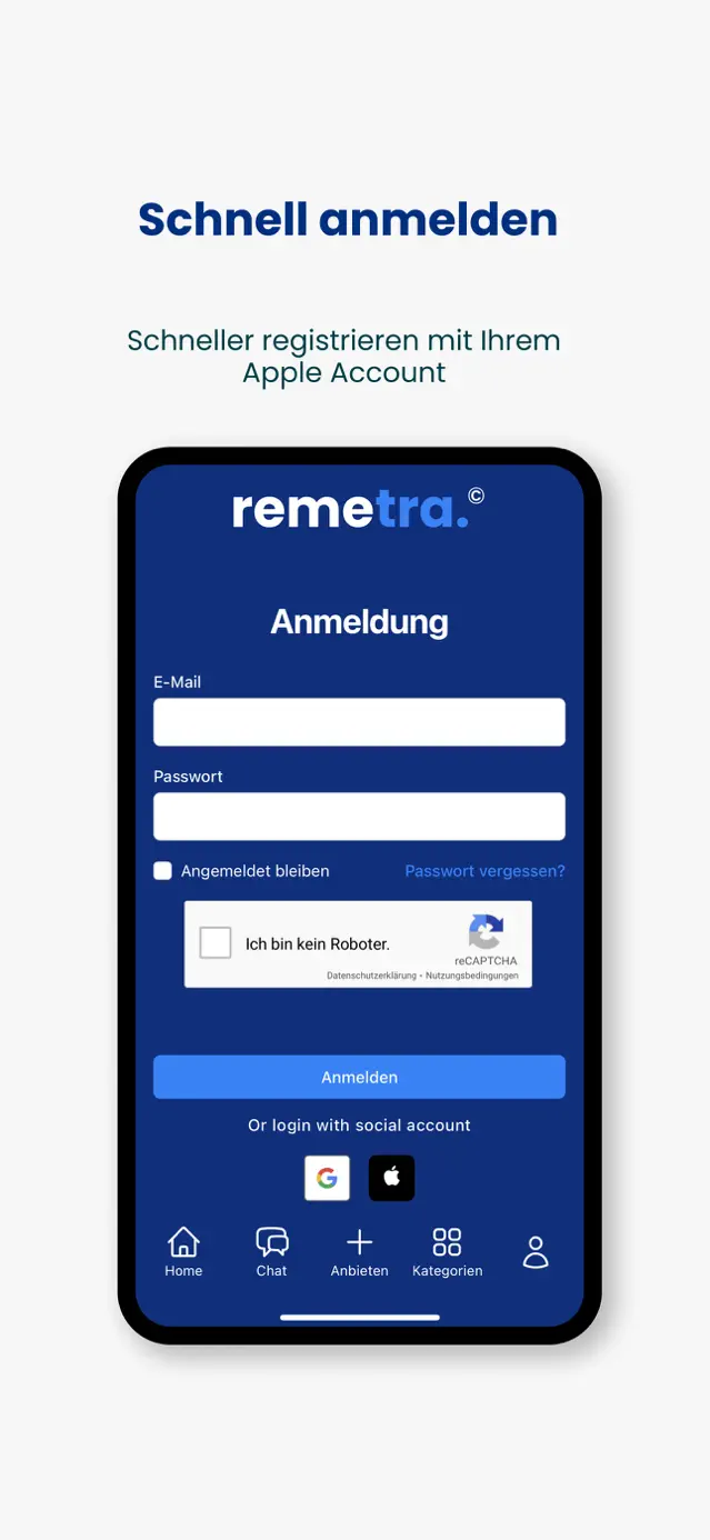 remetra-App: Anmeldung mit Apple-Account