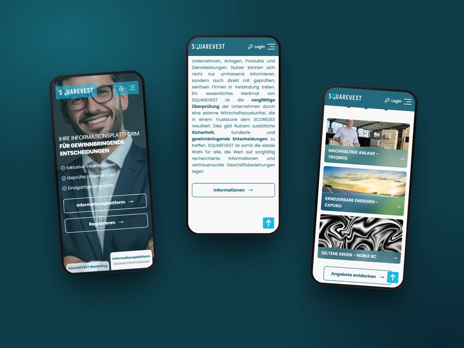SQUAREVEST auf drei Smartphones