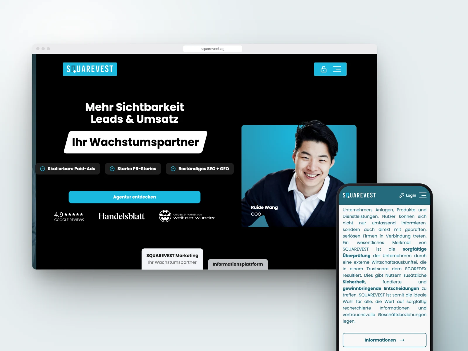 SQUAREVEST auf Desktop und Smartphone