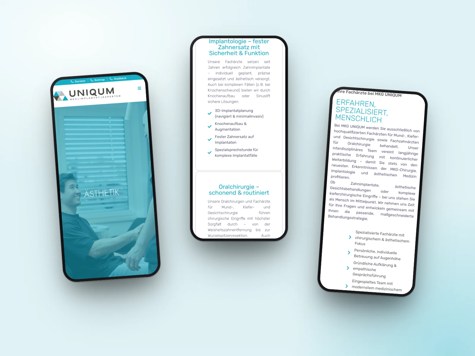 Website von MKG Uniqum auf drei Smartphones