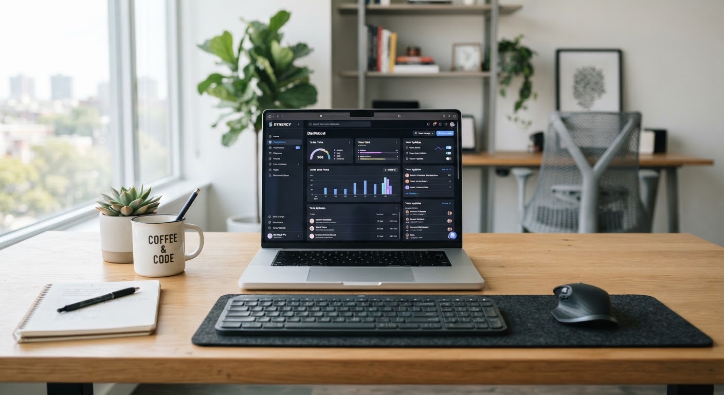 Laptop mit Dashboard auf einem Schreibtisch